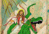 Jesus, on a bloody dinosaur.