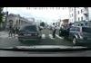 pedestrian cross the road on a car hood