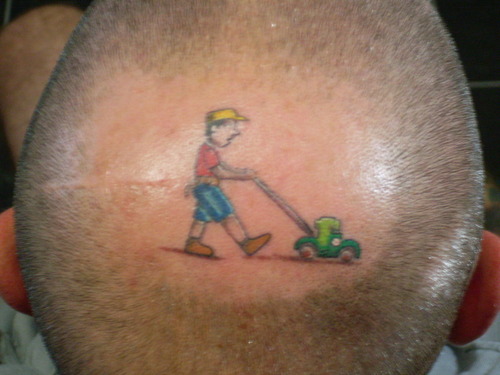 Lawn Mower Tattoo On Bald Head ~ Pict Art